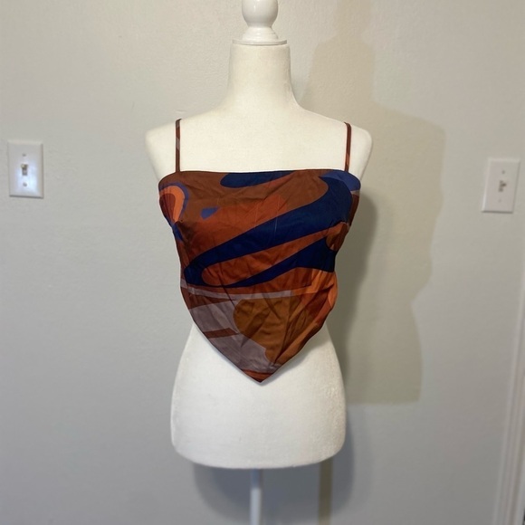 Papaya women's large scarf style crop top w/ geometric design EUC tie back - Picture 12 of 12